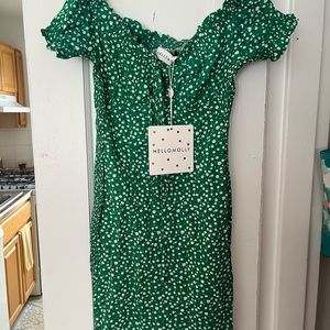 Hello Molly green off the shoulder mini dress- tags on!